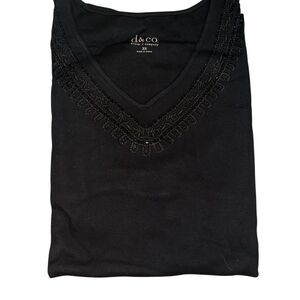 Denim & Co. Womens 3X Embroidered Long Sleeve Tunic with Sequin Accents Black NW